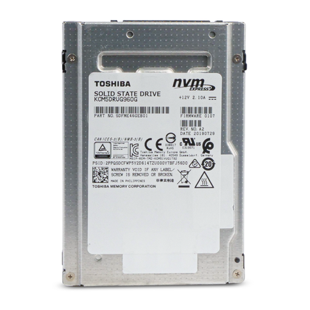 Toshiba CM5 KCM5DRUG960G 960GB NVMe PCIe Gen 3.0 U.2 2.5" SSD, Front Straight View