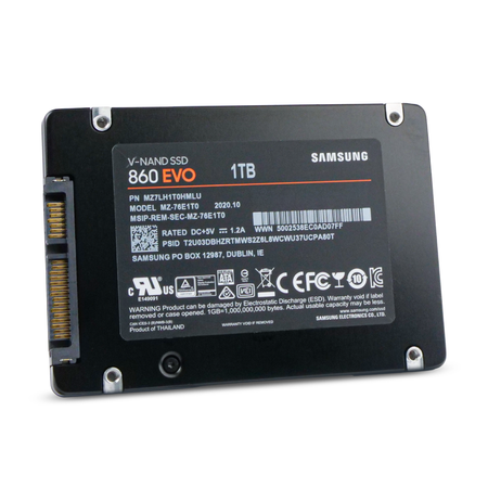 Samsung 860 EVO MZ7LH1T0HMLU 1TB SATA 6Gb/s 2.5" SSD, Back Angled View