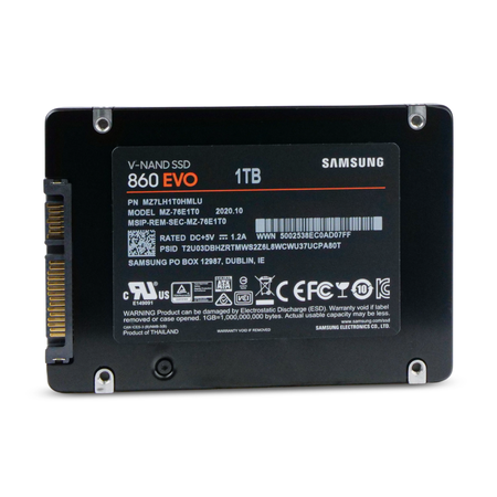 Samsung 860 EVO MZ7LH1T0HMLU 1TB SATA 6Gb/s 2.5" SSD, Back Label View