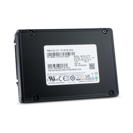 Samsung PM1733 MZWLJ15THALA-00007 15.36TB NVMe PCIe Gen 4.0 U.2 2.5" SSD, Front Angled View