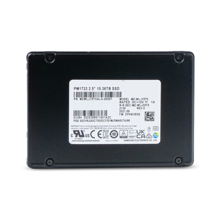 Samsung PM1733 MZWLJ15THALA-00007 15.36TB NVMe PCIe Gen 4.0 U.2 2.5" SSD, Front Label View