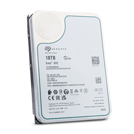 Seagate Exos X20 ST18000NM003D 18TB 7.2K RPM SATA 6Gb/s 512e 256MB 3.5in Refurbished HDD