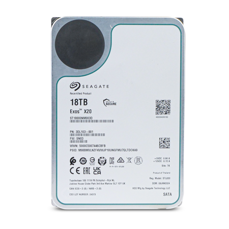 Seagate Exos X20 ST18000NM003D 18TB 7.2K RPM SATA 6Gb/s 512e 256MB 3.5in Refurbished HDD