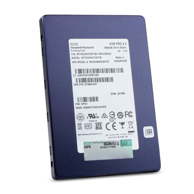 HP Micron 5100 PRO MK003840GWHTE 875664-001 MTFDDAK3T8TCB 3.84TB SATA 6Gb/s 2.5" SSD, Front Angled View