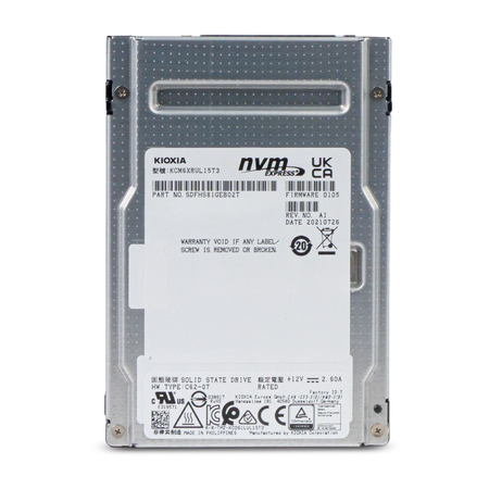 Kioxia CM6-R KCM6XRUL15T3 15.36TB NVMe PCIe Gen 4.0 U.3 2.5" SSD, Front Straight View