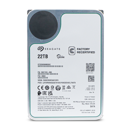 Seagate Exos ST22000NM000C 22TB 7.2K RPM SATA 6Gb/s 512e 3.5in Refurbished HDD