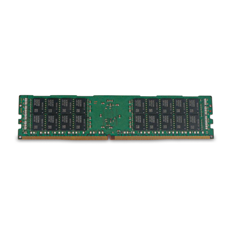 Back side of a server RAM module on a white background.