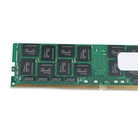 Close-up of SK hynix DDR4 LRDIMM circuit board and gold contacts