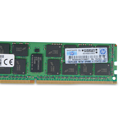Close-up of HP part number label on a Micron server RAM module.