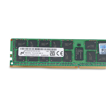 Close-up of Micron HP server RAM module label and memory chips.