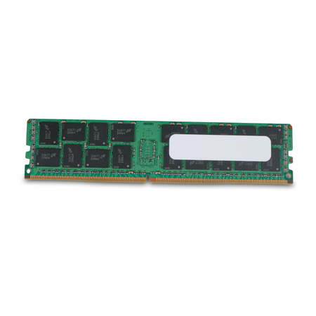Back side of a Micron server RAM module on a white background.