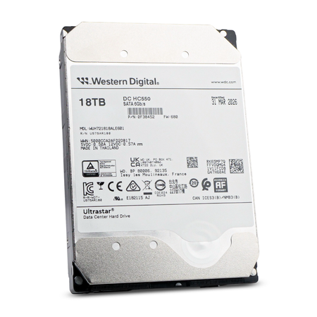 Western Digital Ultrastar DC HC550 WUH721818ALE601 0F38452 18TB 7.2K RPM SATA 6Gb/s 512e Power Disable 3.5in Recertified HDD