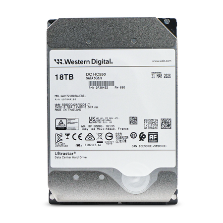 Western Digital Ultrastar DC HC550 WUH721818ALE601 0F38452 18TB 7.2K RPM SATA 6Gb/s 512e Power Disable 3.5in Recertified HDD
