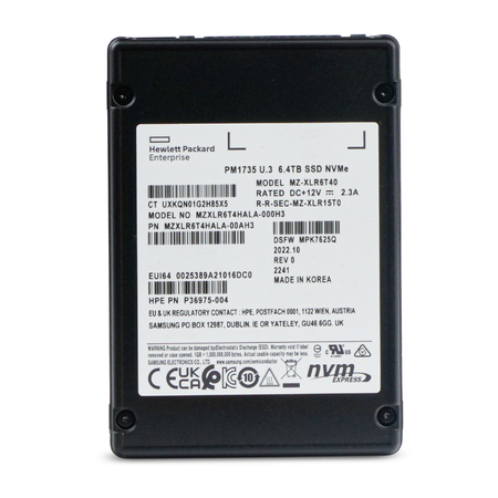 HP MZXLR6T4HALA-000H3 P36975-004 6.4TB U.3 PCIe NVMe 2.5" SSD, Front Label View