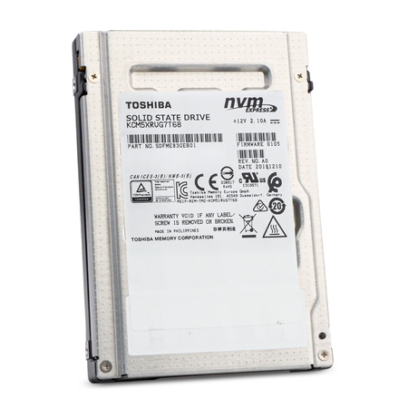 Toshiba KCM5XRUG7T68 7.68TB NVMe PCIe 2.5" SSD, Front Angled View