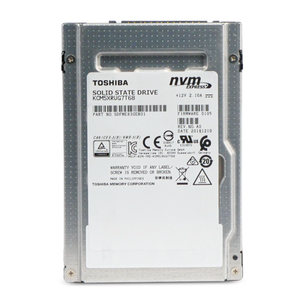 Toshiba KCM5XRUG7T68 7.68TB NVMe PCIe 2.5" SSD, Front Label View