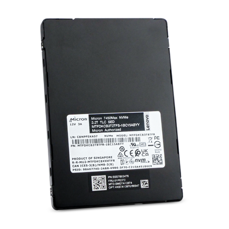 Lenovo / Micron 7450 MAX MTFDKCB3T8TFR 3.2TB NVMe PCIe Gen 4.0 U.3 2.5" SSD, Front Angled View