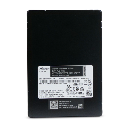 Lenovo/Micron 7450 MAX MTFDKCB3T2TFS 3.2TB 1 DWPD PCIe Gen 4.0 x4 8GB/s 3D TLC U.3 NVMe 2.5in Refurbished SSD