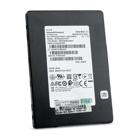 HP/Micron 5300 MAX MTFDDAK3T8TDT 3.84TB SATA 6Gb/s 2.5" SSD, Front Angled View