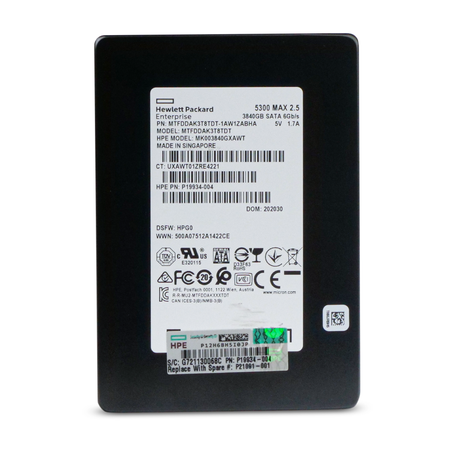 HP/Micron 5300 MAX MTFDDAK3T8TDT 3.84TB SATA 6Gb/s 2.5" SSD, Front Label View