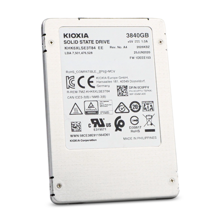 Kioxia KHK6XLSE3T84 3.84TB SATA 6Gb/s 2.5" SSD, Front Angled View