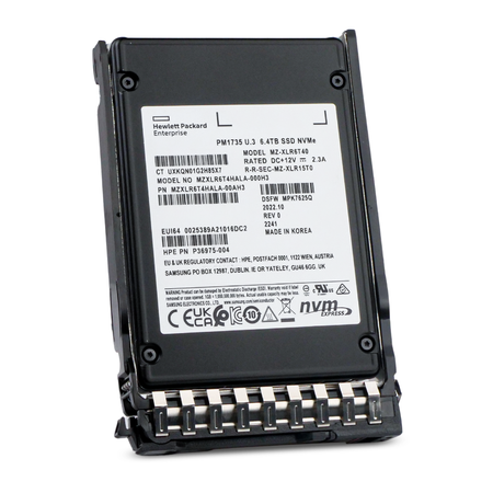 HP MZXLR6T4HALA-000H3 P36975-004 6.4TB U.3 PCIe NVMe 2.5" SSD, Front Angled View