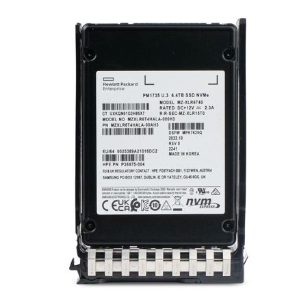 HP MZXLR6T4HALA-000H3 P36975-004 6.4TB U.3 PCIe NVMe 2.5" SSD, Front Label View