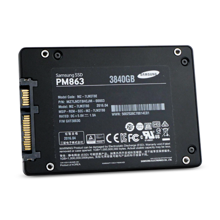 Samsung PM863 MZ7LM3T8HCJM 3.84TB 1.3 DWPD SATA 6Gb/s 3D TLC 2.5in Refurbished SSD, 6 of 8