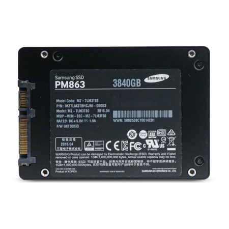 Samsung PM863 MZ7LM3T8HCJM 3.84TB 1.3 DWPD SATA 6Gb/s 3D TLC 2.5in Refurbished SSD, 4 of 8