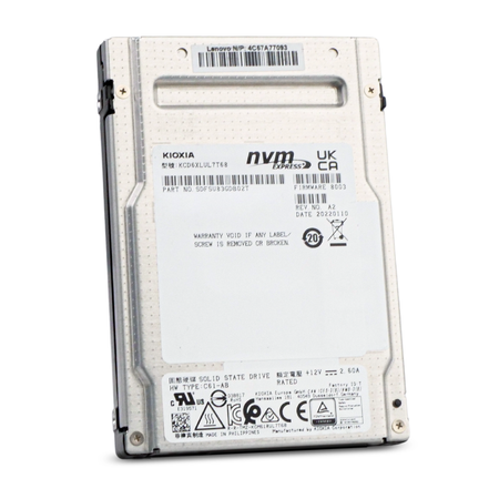 Lenovo/Kioxia KCD6XLUL7T68 7.68TB PCIe NVMe 2.5" SSD, Front Angled View