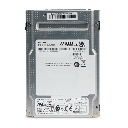 Lenovo/Kioxia KCD6XLUL7T68 7.68TB PCIe NVMe 2.5" SSD, Front Label View
