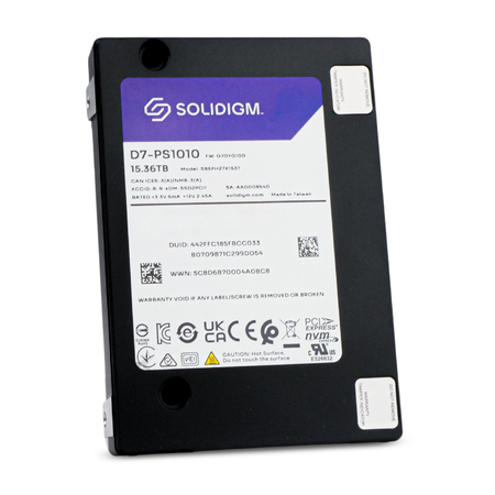 Solidigm D7-PS1010 SBSPH27X1S3T 15.36TB PCIe NVMe 2.5" SSD, Front Angled View