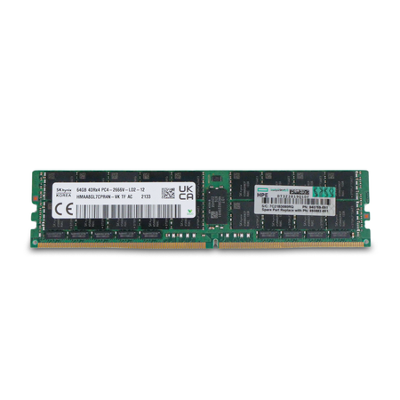 HP/ SK Hynix HMAA8GL7CPR4N-VK 64GB 4DRx4 PC4-2666V-LD2 DDR4 LRDIMM RAM, Front Angled View