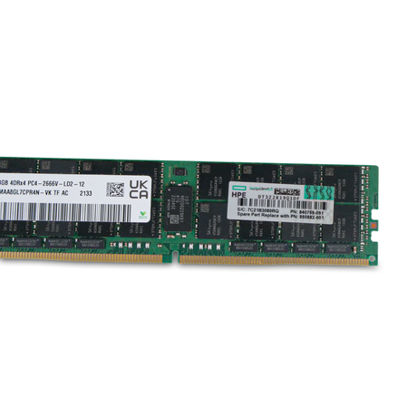 HP/ SK Hynix HMAA8GL7CPR4N-VK 64GB 4DRx4 PC4-2666V-LD2 DDR4 LRDIMM RAM, Front side View