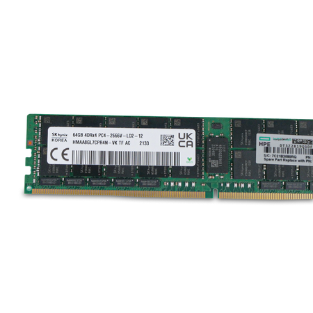 HP/ SK Hynix HMAA8GL7CPR4N-VK 64GB 4DRx4 PC4-2666V-LD2 DDR4 LRDIMM RAM, Front Side View