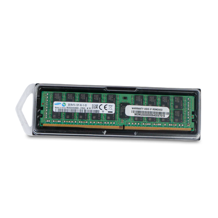 Samsung M393A4K40BB0-CPB 32GB DDR4 2133MHz 2Rx4  RDIMM RAM, Front Angled View with Packaging