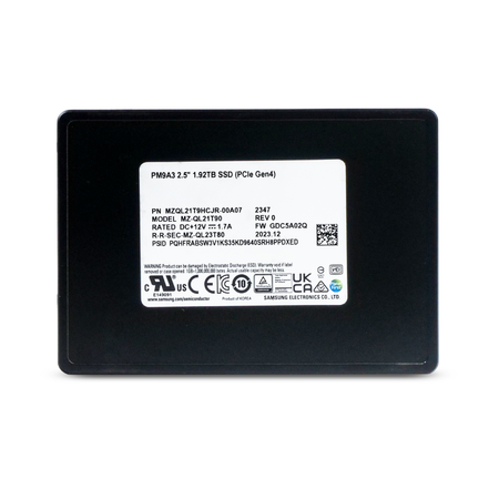 Samsung PM9A3 MZQL21T9HCJR 1.92TB 1 DWPD PCIe Gen 4.0 x4 8GB/s 3D TLC U.2 NVMe 2.5" Refurbished SSD