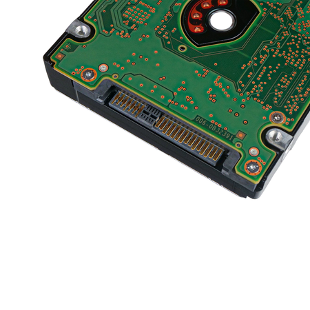 Close-up of the SAS connector on a 2.5" hard drive.