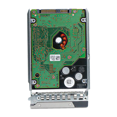 Back view of a 2.5" SAS hard drive in a 14G tray showing the circuit board.