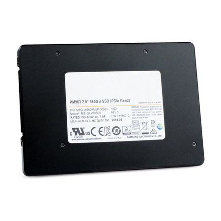 Samsung PM963 MZQLW960HMJP 960GB PCIe Gen3 x4 NVMe 2.5" SSD, Front Angled View