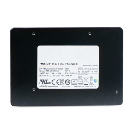 Samsung PM963 MZQLW960HMJP 960GB PCIe Gen3 x4 NVMe 2.5" SSD, Front Label View