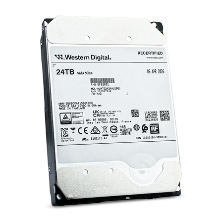 Western Digital WUH722424ALE601 0F62831 24TB SATA 6Gb/s 3.5" HDD, Front Angled View