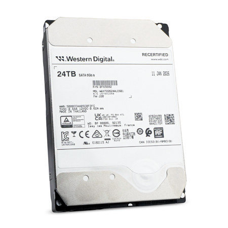 Western Digital WUH722624ALE601 0F65682 24TB SATA 6Gb/s 3.5" HDD, Front Angled View