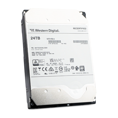 Western Digital WUH722424ALE604 0F65101 24TB SATA 6Gb/s 3.5" HDD, Front Angled View