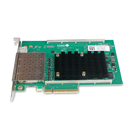 Front of the Chelsio SFP+ adapter showing heatsink and ports.