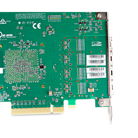 Close-up of the Chelsio adapter's back with MAC address labels.