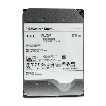 Western Digital Ultrastar DC HC550 WUH721818ALE6L4 0F38459 18TB 7.2K RPM SATA 6Gb/s 512e 512MB 3.5" SE Manufacturer Recertified HDD