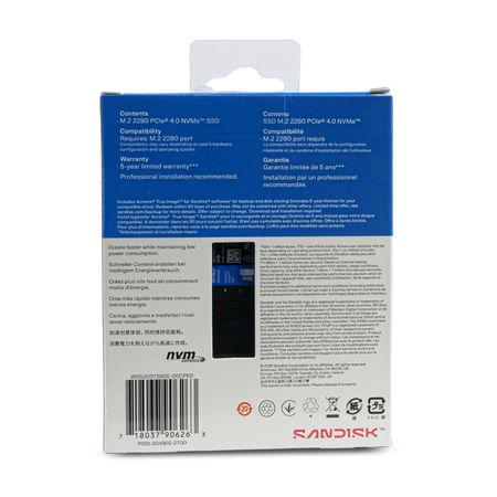 WD Blue SN5100 2TB PCIe Gen4 x4 NVMe M.2 2280 SSD, Back Packaging View