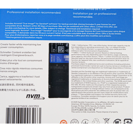 WD Blue SN5100 2TB PCIe Gen4 x4 NVMe M.2 2280 SSD Back Label View
