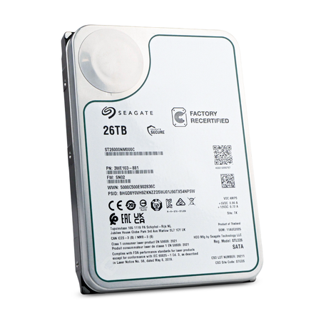 Seagate Exos ST26000NM000C 26TB 7.2K RPM SATA 6Gb/s 512e CMR 3.5in Recertified Hard Drive